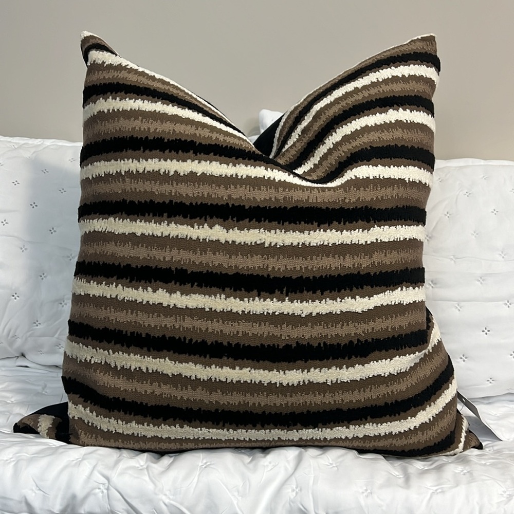 Caldeira Striped Textured Neutral Colors Oversized‎ 24x24 Velvet Accent Pillow